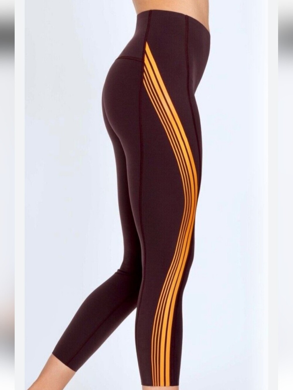 Spanx High-Waist Wine Leggings with Orange Side Stripes. Sz XL